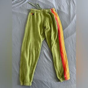 AVIATOR NATION SWEATPANTS Green w/ 5 COLOR RAINBOW STRIPES Women's XS